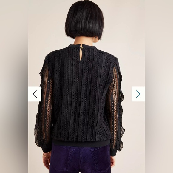 Anthropologie Daniel Rainn Black Lace Pleated Ruffle Blouse Size L - Picture 3 of 12